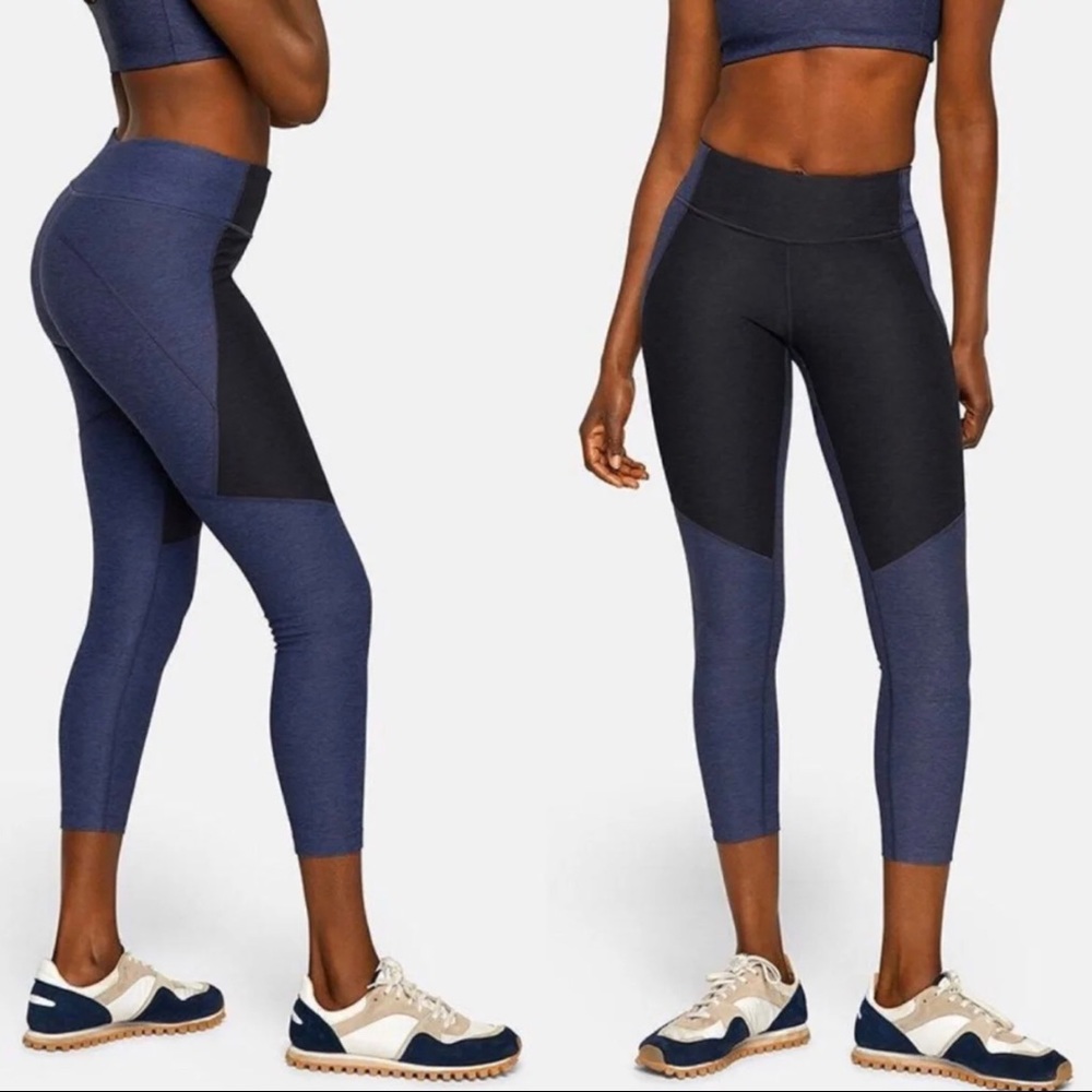 OUTDOOR VOICES Two-Tone Warmup Crop Leggings Blue Black Sz Small